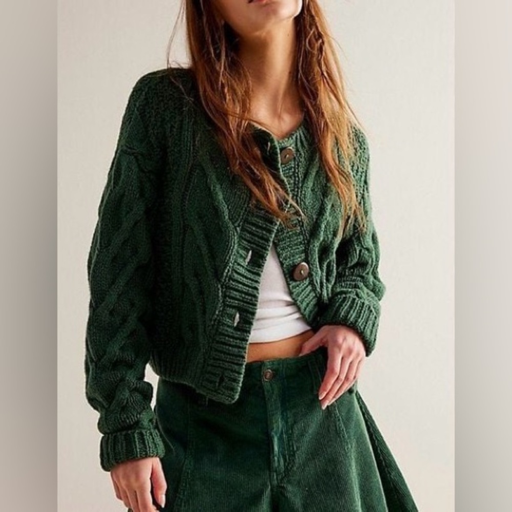 NWT free people bonfire cardi in black forest | cable knit cardigan | size XS